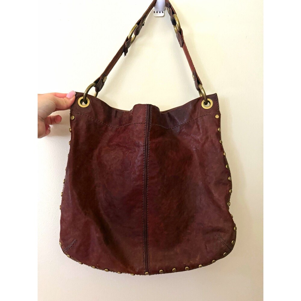 Fossil Studded Leather Hobo Brown Studded Shoulder Bag Lined w/ Inner Pockets
